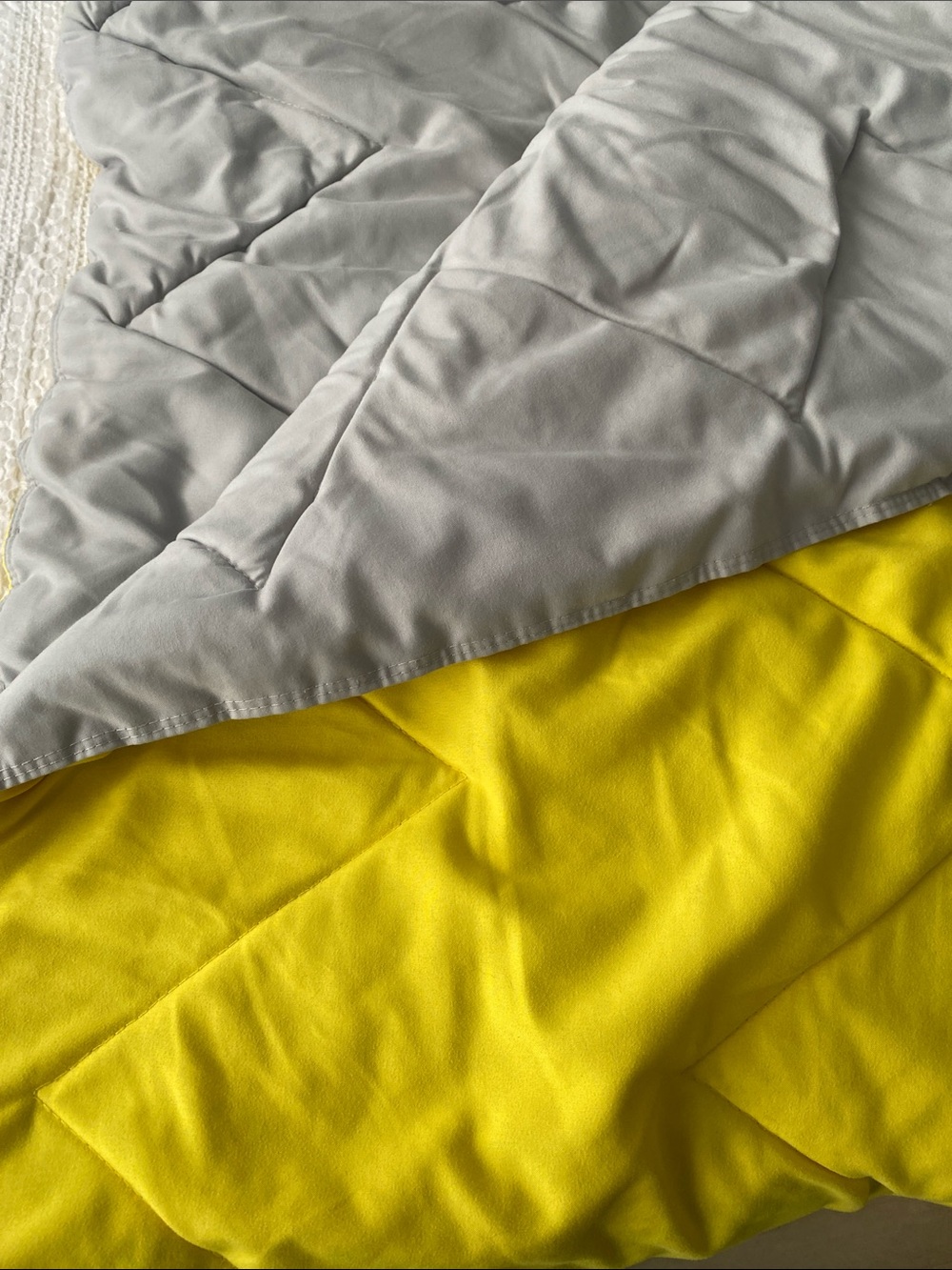 Room Essentials Reversible Quilted Comforter in Gray and Yellow